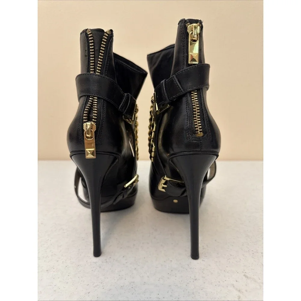 Michael By Michael Kors Rock And Roll Booties Black Leather & Gunmetal Studs 8M